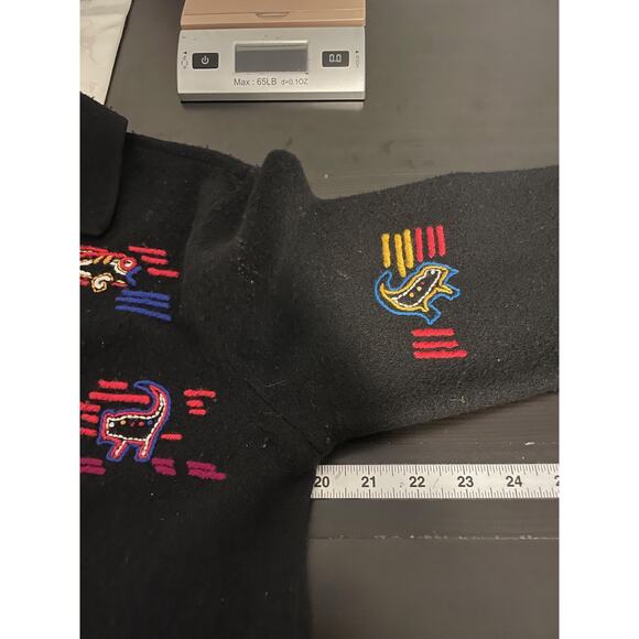 Chicos Design Sweater Womens 0 US Small Black Wool Button Up Aztec Embroidered - Picture 5 of 7